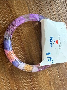 Handmade Floral Resin Bangle Bracelet in Purple and Pink
